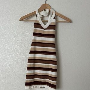 Princess Polly Striped Halter Knit Dress in Cream and Brown